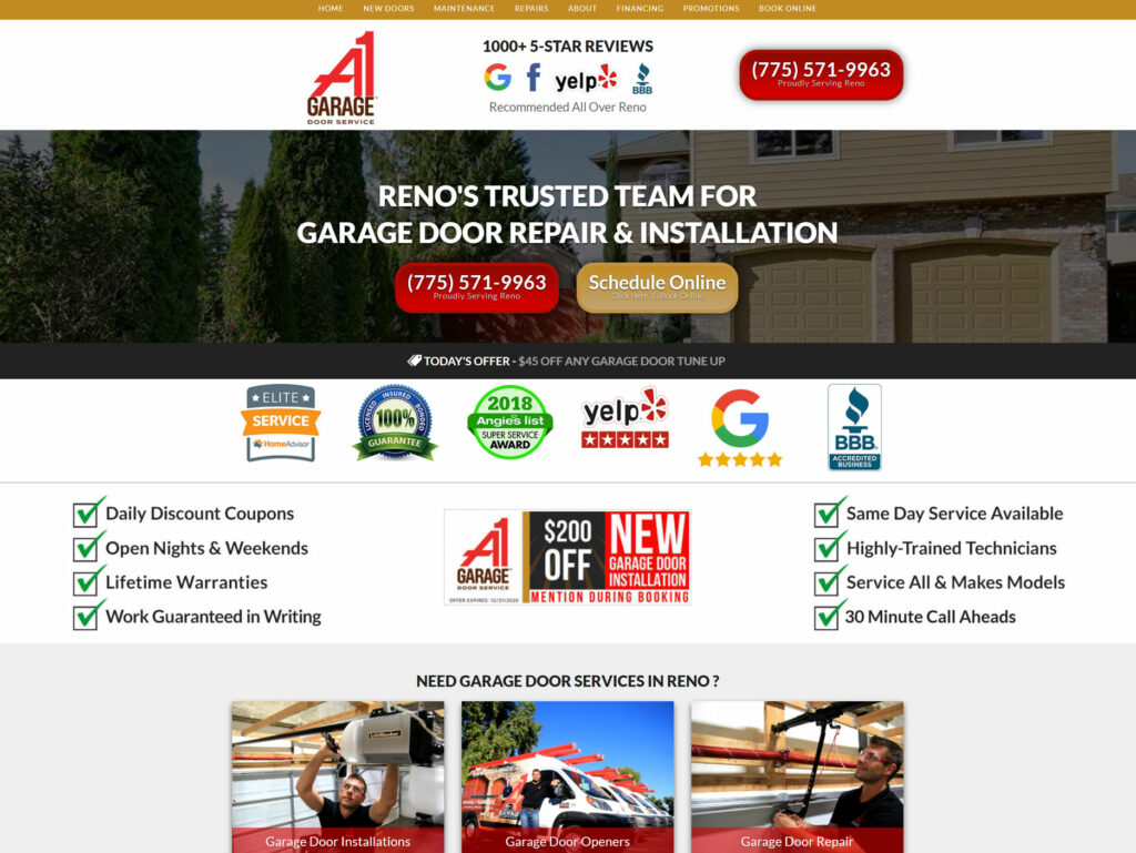 home service business website, highly converting garage doors