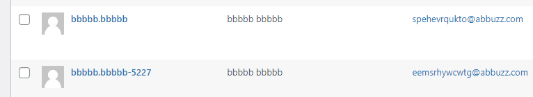 Example of fake user accounts in wordpress dashboard