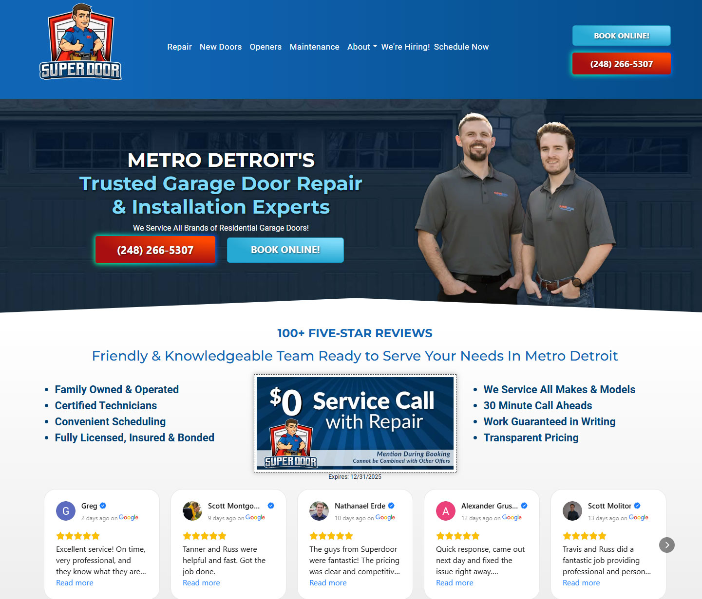 super door garage door service website design
